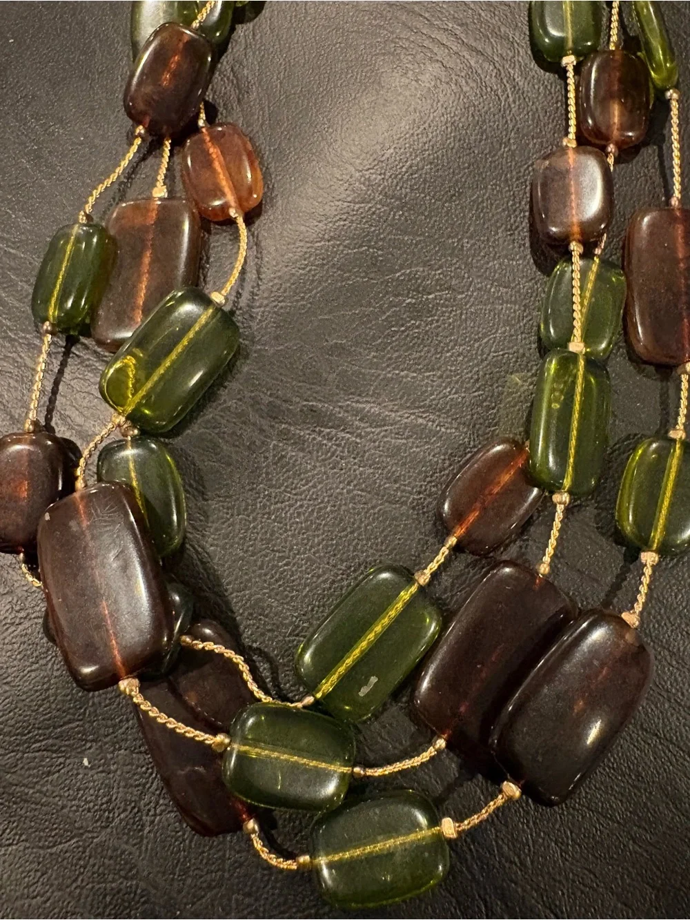 Multi-Strand Amber & Olive Glass Bead Necklace - Women Jewelry